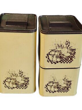 Vintage EKCO Kitchen Canister Set - 3 Pc Yellow Brown Metal Storage Retro Decor